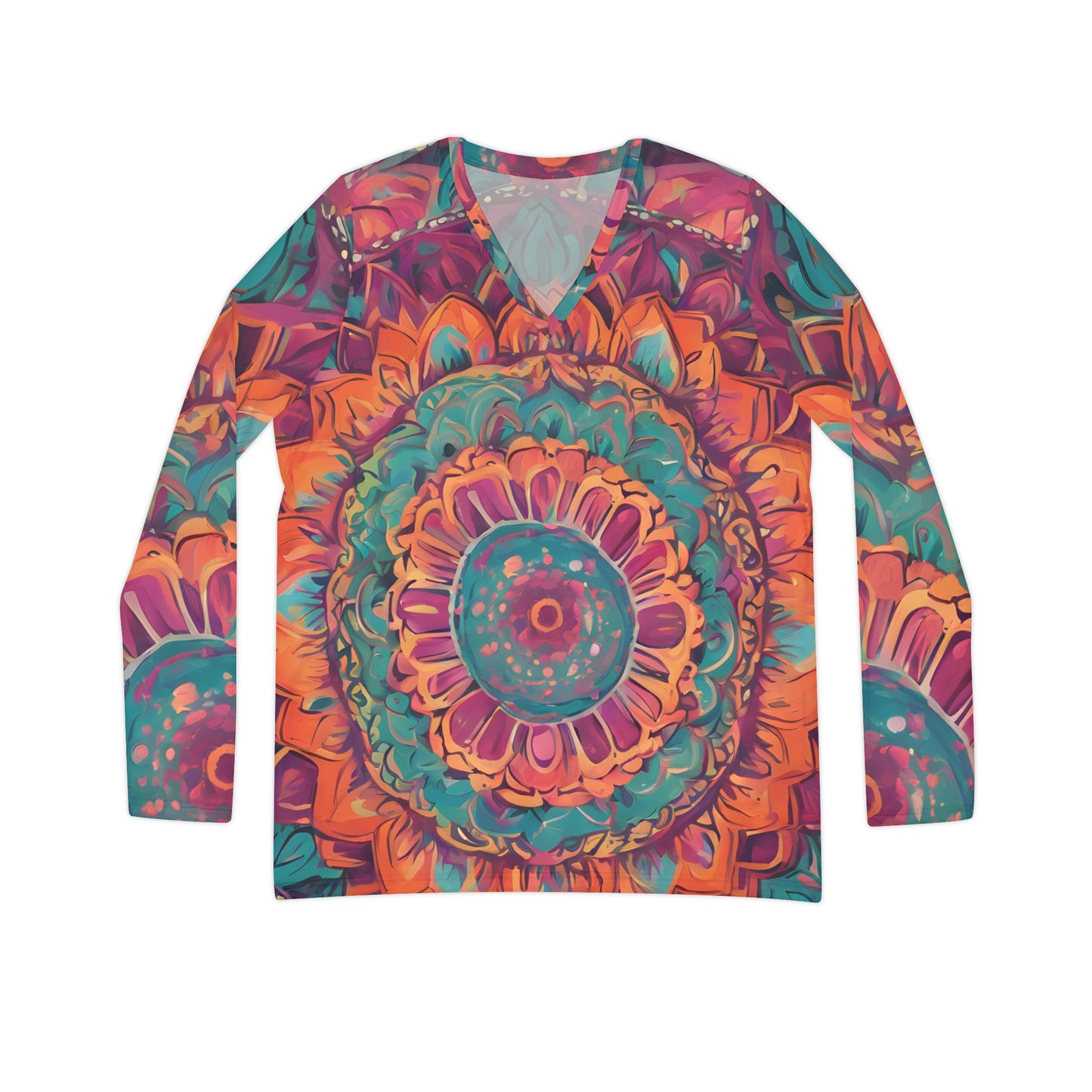 Watercolor Mandala Women's Long Sleeve V-neck Shirt